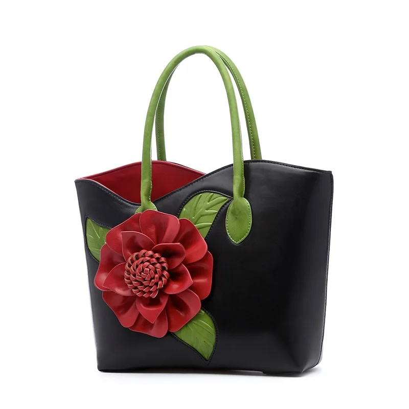 

Caker Brand 2019 Women Large Big Colorful Flower handbag Colorful Messenger bag Black Purple Pink Green 3d floral bags 2#