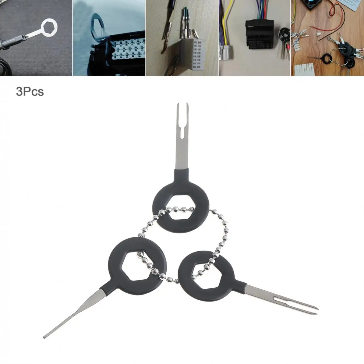 

3PCS Universal Stainless Steel + PVC Car Harness Wiring Crimp Connector Plug Terminal Removal Tool Kits Accessories