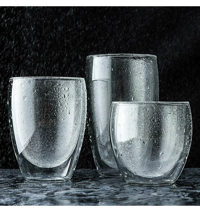 2Pcs Double Wall Glass Cups Coffee Tea Mug Set Drinkware Large Insulated Milk Juice Coffee Mug Clear Glasses Beer Cup Glassware (2-1)