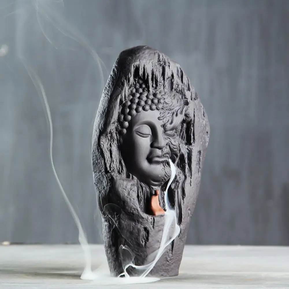 

Backflow Incense Burner Half Face Buddha Smoke Waterfall Incense Holder Ceramic Aromatherapy Furnace Mountain River Handicrafts