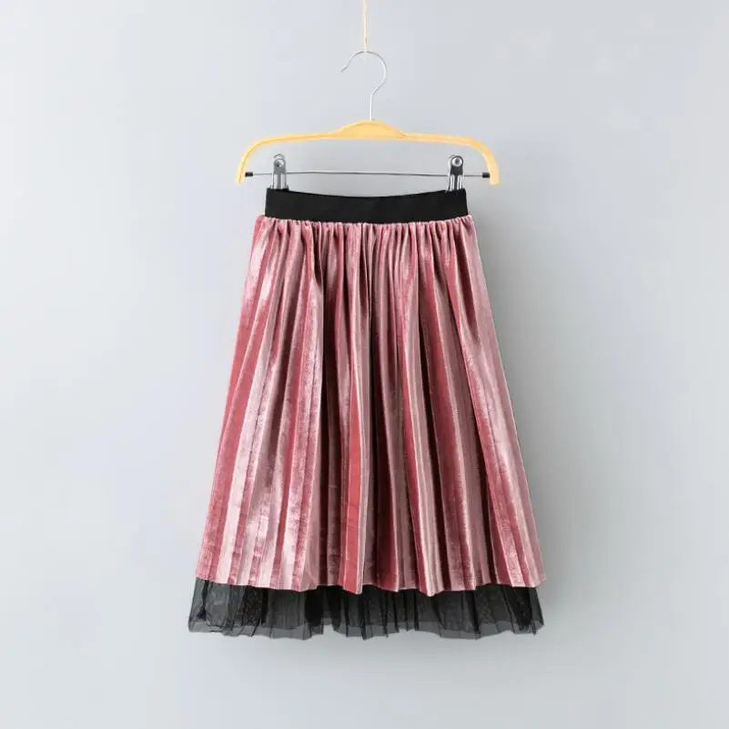 Детская одежда на весну-осень-зиму бархатная юбка Детская плиссированная юбка Детские школьные юбки для маленьких девочек JW6946 - Цвет: pink pleated skirt