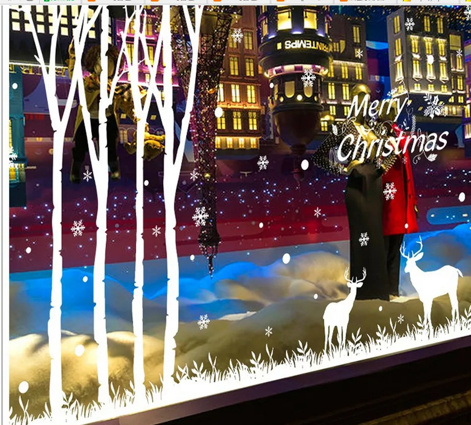 DIY Рождественский лес и Лось стеклянная Наклейка Рождество год гостиная окно фон домашний декор Съемная Наклейка на стену s