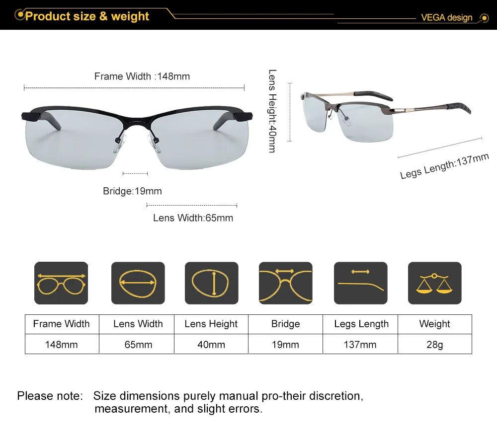 VEGA Polaroid Photochromic Sunglasses for Driving Cycling Men Women Photochromic polarized Glasses Square Anti-glare Lenses 230 (4)