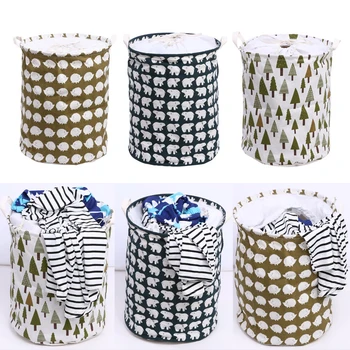 

3 Style Linen Dirty Barrel Folding Storage Boxes Household Organizer Bin Basket Laundry Container
