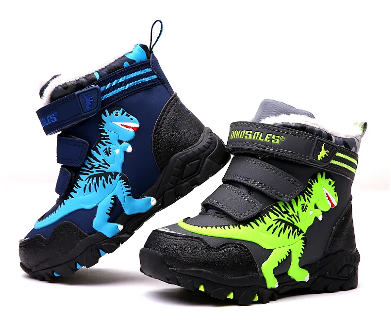 Dinoskulls Boys High Boots Children Warm Fleece Boots Kids Boys Winter Warm Shoes Light Up Led Shoes Boys T-REX Boots 27-34