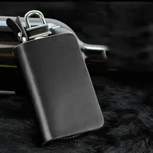Модный однотонный кошелек для ключей из натуральной кожи для автомобиля квадратный кошелек для ключей на молнии черный/коричневый цвет