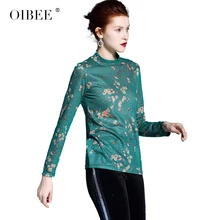 OIBEE2019 Весенняя женская новая модная эластичная футболка с коротким высоким воротником и принтом женская футболка с длинными рукавами