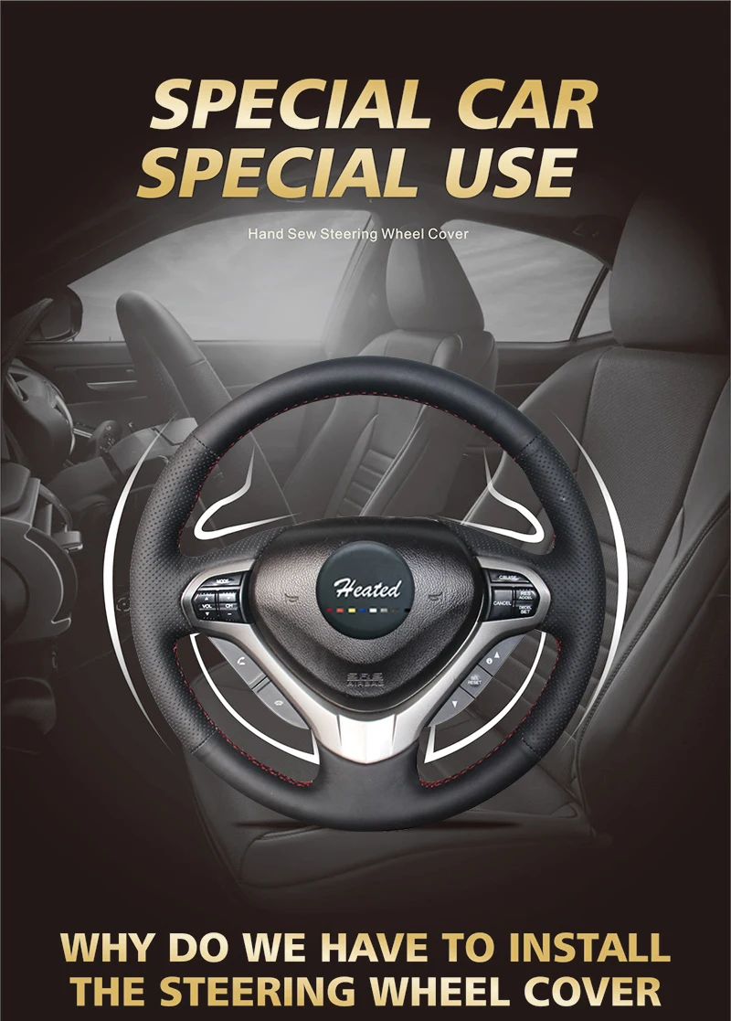 black leather braid on the steering wheel cover for Honda Spirior OId Accord