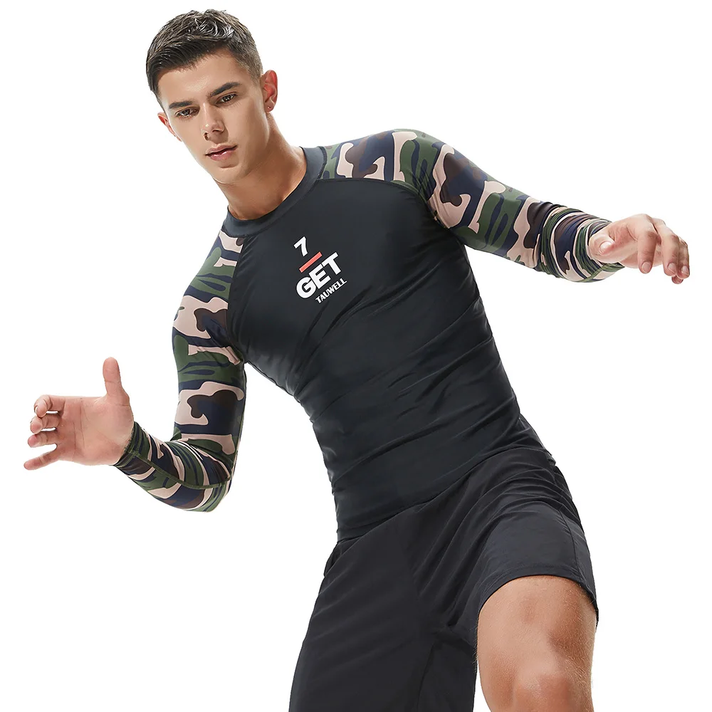 جديد 2018 التمويه الرجال قميص طويل كم اللياقة البدنية قمم تي شيرت الفتيان singlets تصفح الرياضة رياضة الجري الملابس المحملة البلوز