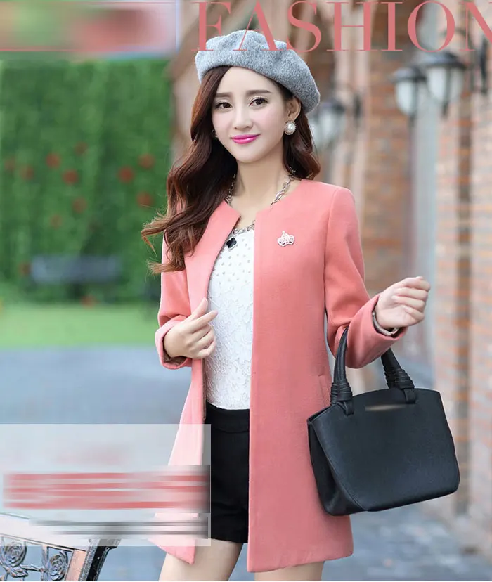 Fashion Round Neck Long Sleeve Women Coats S-XXL Solid Color Wool Blends Loose Cardigan Autumn Slim Thin Outerwear