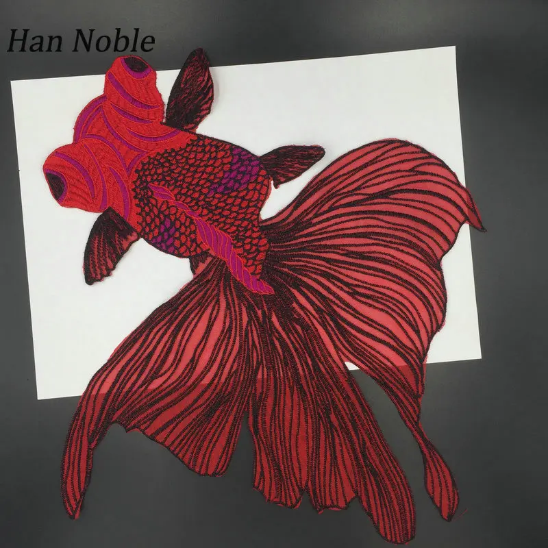 

Red Large Fish Embroidery Patches for Clothes Applique Sewing Accessories DIY Crafts Decoration P186 1pc