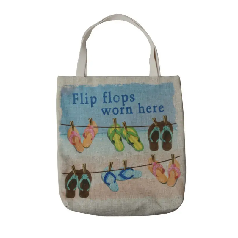 Linkwell Burlap Hawaiian Beach Coastal Seaside Flip Flops Worn Here Linkwell Burlap Hawaiian Beach Coastal Seaside Flip Flops Worn Here Sea Ocean Reusable Tote Women Travel Ping Storage Bags In From Home