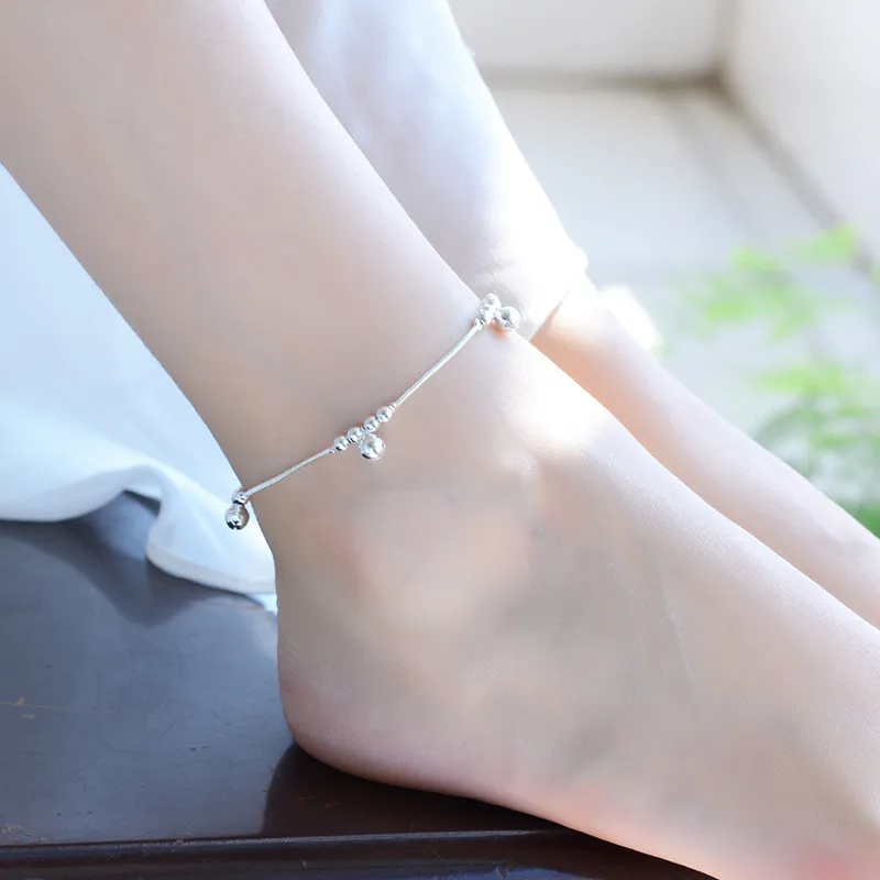 TJP Romantic Bells Silver Anklets For Women Jewelry New Fashion Girl 925 Silver Bracelets Women Wedding Party Lady Bride bijou TJP Romantic Bells Silver Anklets For Women Jewelry New Fashion Girl 925 Silver Bracelets Women Wedding Party Lady Bride bijou