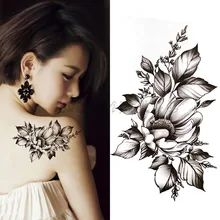 Черный большой цветок розы боди арт водонепроницаемый временные сексуальные татуировки для женщин флэш-татуировки наклейки 10*20 см KD1139