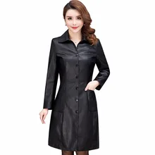 women’s leather jackets coats 2017 Autumn winter Fashion Slim Black Long Sleeve Turn Down Collar Leather plus size Coat QH0572