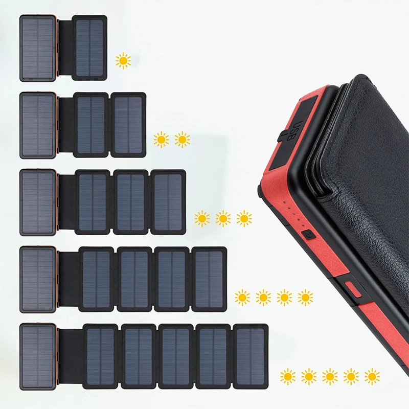 Outdoor Solar Power Bank 20000mAh Folding Waterproof Qi Wireless Solar Charger External Battery Pack with LED Light for Phones