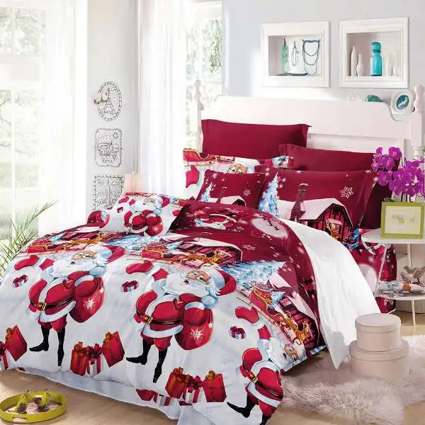 4 шт., хлопковый комплект постельного белья с глубоким карманом и рисунком Санта-Клауса, 2 наволочки - Цвет: Style 4