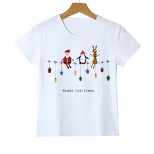 Новые рождественские футболки с Санта-Клаусом для маленьких мальчиков детская рубашка с пингвином и лося Рождественский костюм подарок, топ для девочек, Y14-7