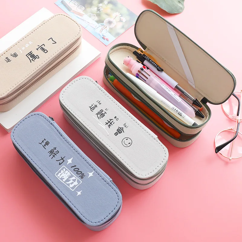 

Double Layer Zipper Deep Large Capacity Canvas Pencil Case Multifunctional Multi Space Pouch Box Kawaii Plush Bag