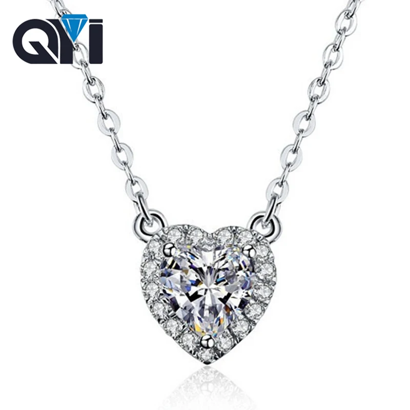 

QYI 100% 925 Sterling Silver 1 ct Immaculate Bright Heart Shape Pendant Accessories Wedding Engagement Necklace For Women Gift