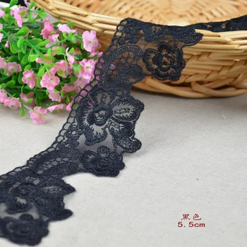 

10Yards 5.5cm Width Beautiful Embroidery Lace Trim Black Ribbon Vintage Fabric Floral DIY Crafts YY577