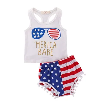 

Ins American Independence Holiday Baby outfit Boutique kids 4th of july summer set AG19009