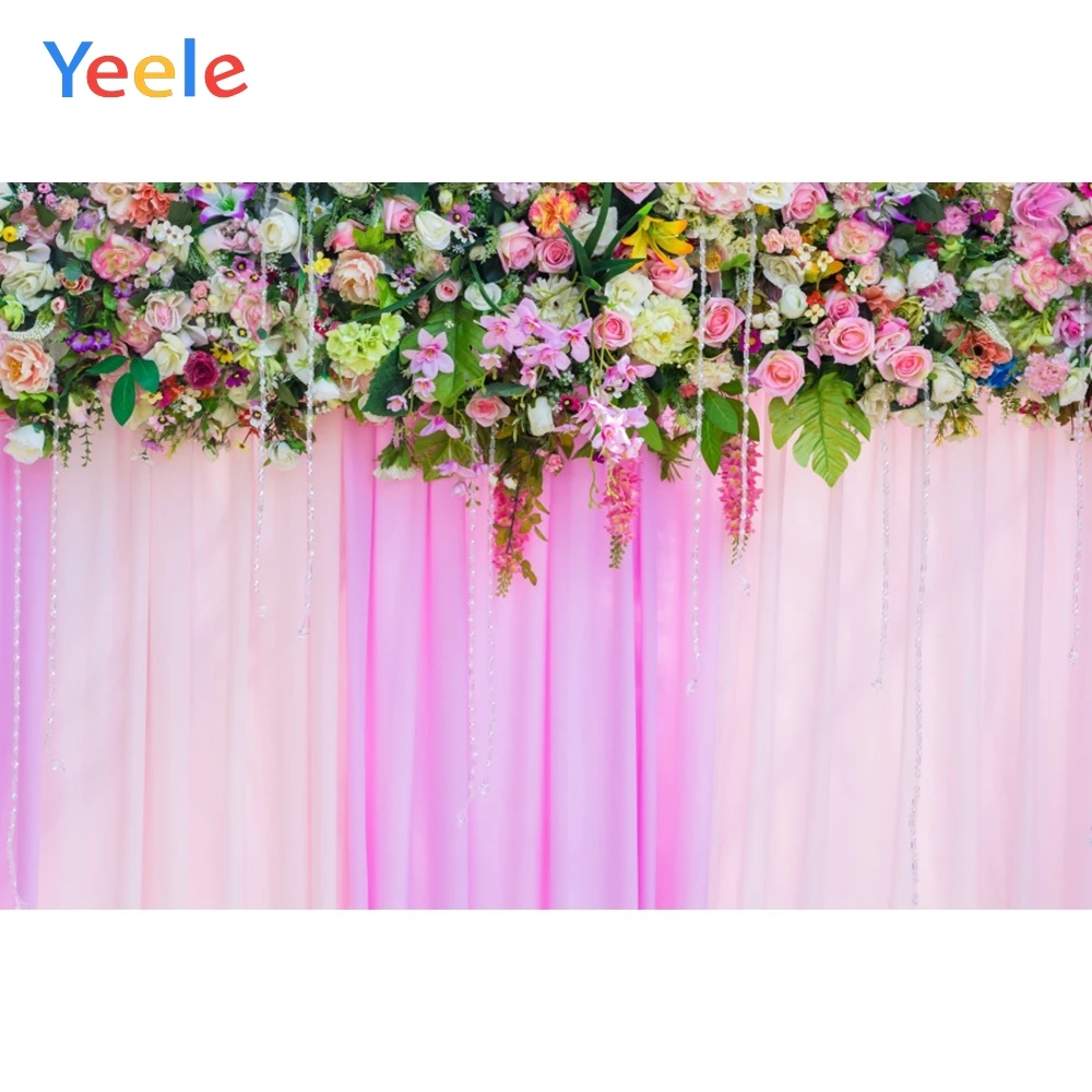 Yeele Colorful Flowers Green Leaves Curtain Wedding Photography Backgrounds Customized Photographic Backdrops for Photo Studio |