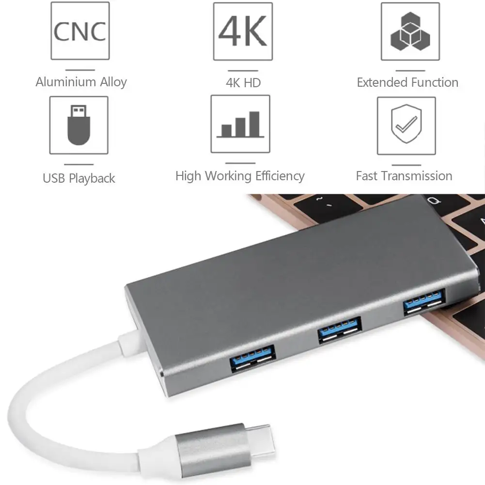 

Type-C 7-in-1 Hub Multifunctional USB3.0 4K HDMI Adapter Compatible For MacBook Multiple Systems Micro SD Card Reader