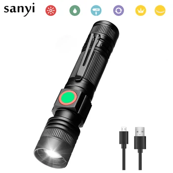 

Aluminium alloy XML-T6 Rechargeable Flashlight Portable 3 Modes Convex lens Clip by 18650 battery Camping hiking Torch Lighting