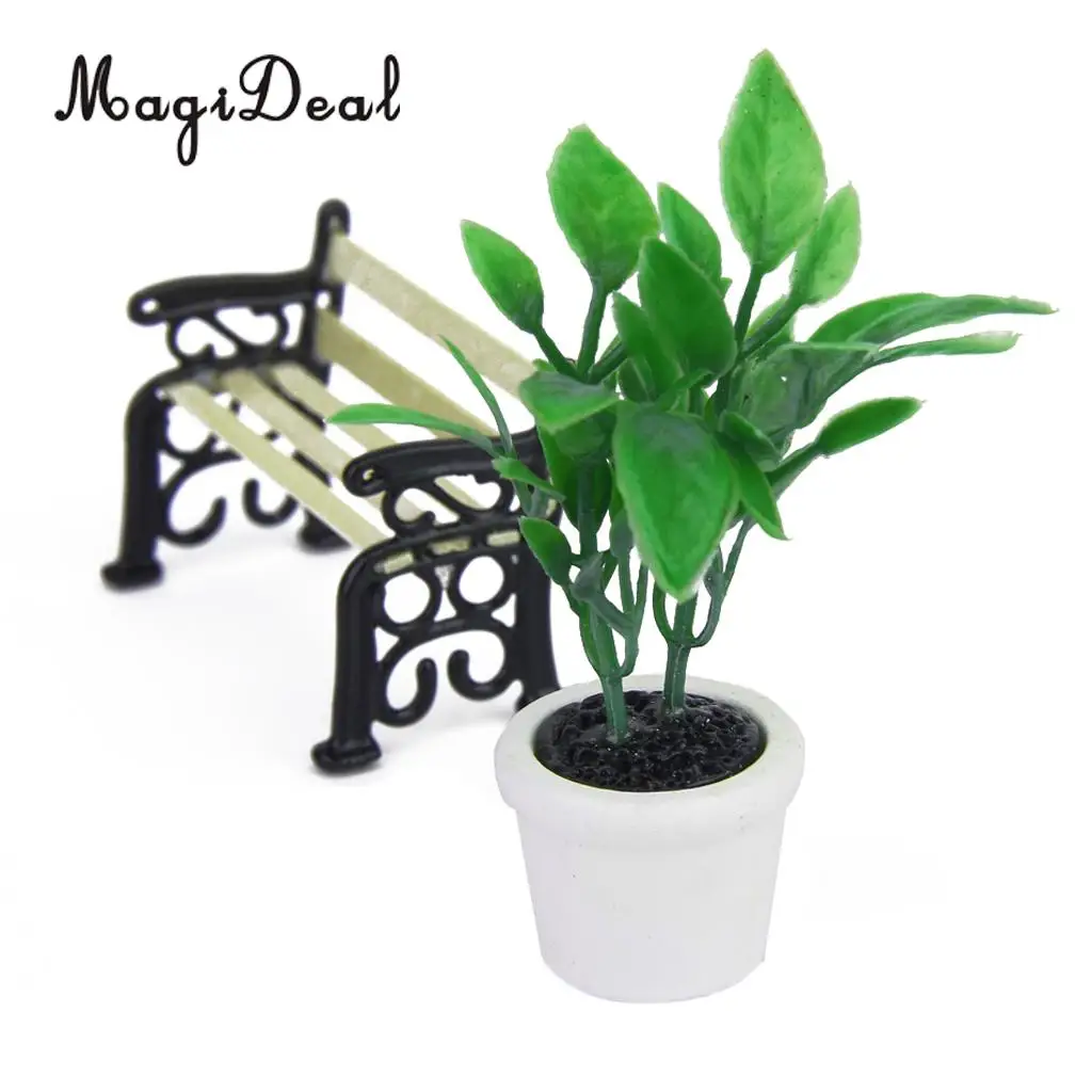 MagiDeal High Sale 1/12 Scale Green Plant in White Pot Dollhouse Miniature for Office Kitchen Garden Acc Children Role Play Game