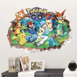 3d мультфильм красный Пикачу pet эльфы через наклейки на стену для детской комнаты DIY Декор стен наклейки декор Pokemon Go игры плакаты