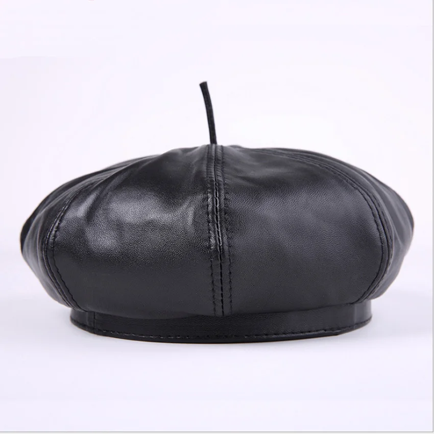 

Genuine Sheepskin Leather Caps Fashion Octagonal Hats Luxury Design Berets Cap MZ19