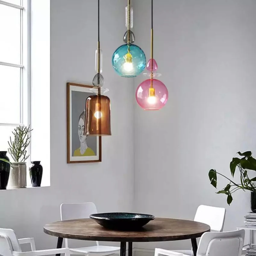Post-modern Led Glass Pendant Lamp Candy Decor Hanging Lamp Living Room Restaurant Corridor Lighting Luminaire Kitchen Fixtures