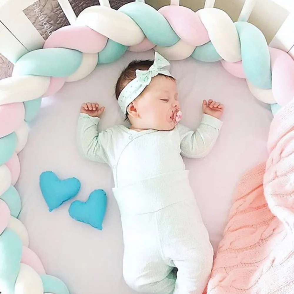 

1.5M Newborn Baby Bed Bumper Long Knotted Braid Weaving Plush Baby Crib Protector Infant Room Crib Decor Baby Bumpers