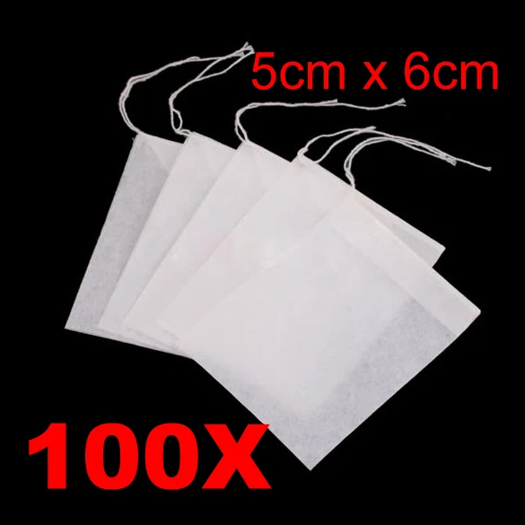 

100Pcs/Set Disposable String Drawstring Empty Heat Seal Filter Paper Tea Bag 5X6CM E2S