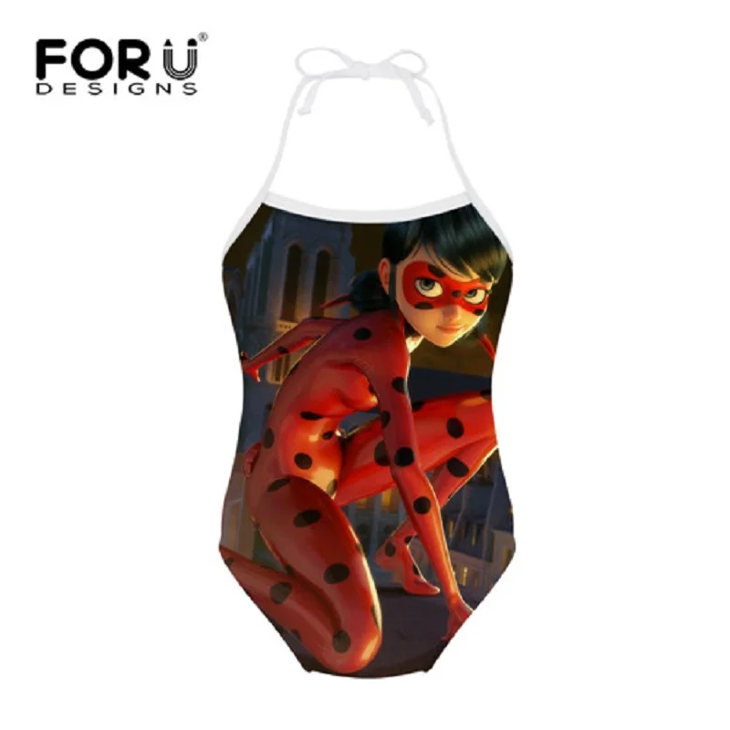 

FORUDESIGNS Children Swimsuit for Girls Kawaii Miraculous Ladybug Cartoon Printing One Piece Swimming Suits Kids Bathing Suit