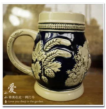 

2016 New Arrival Ceramic German Beer Mug Winery Labor Hand Painted Mugs Embossed Pattern Coffee Cup 16*18cm