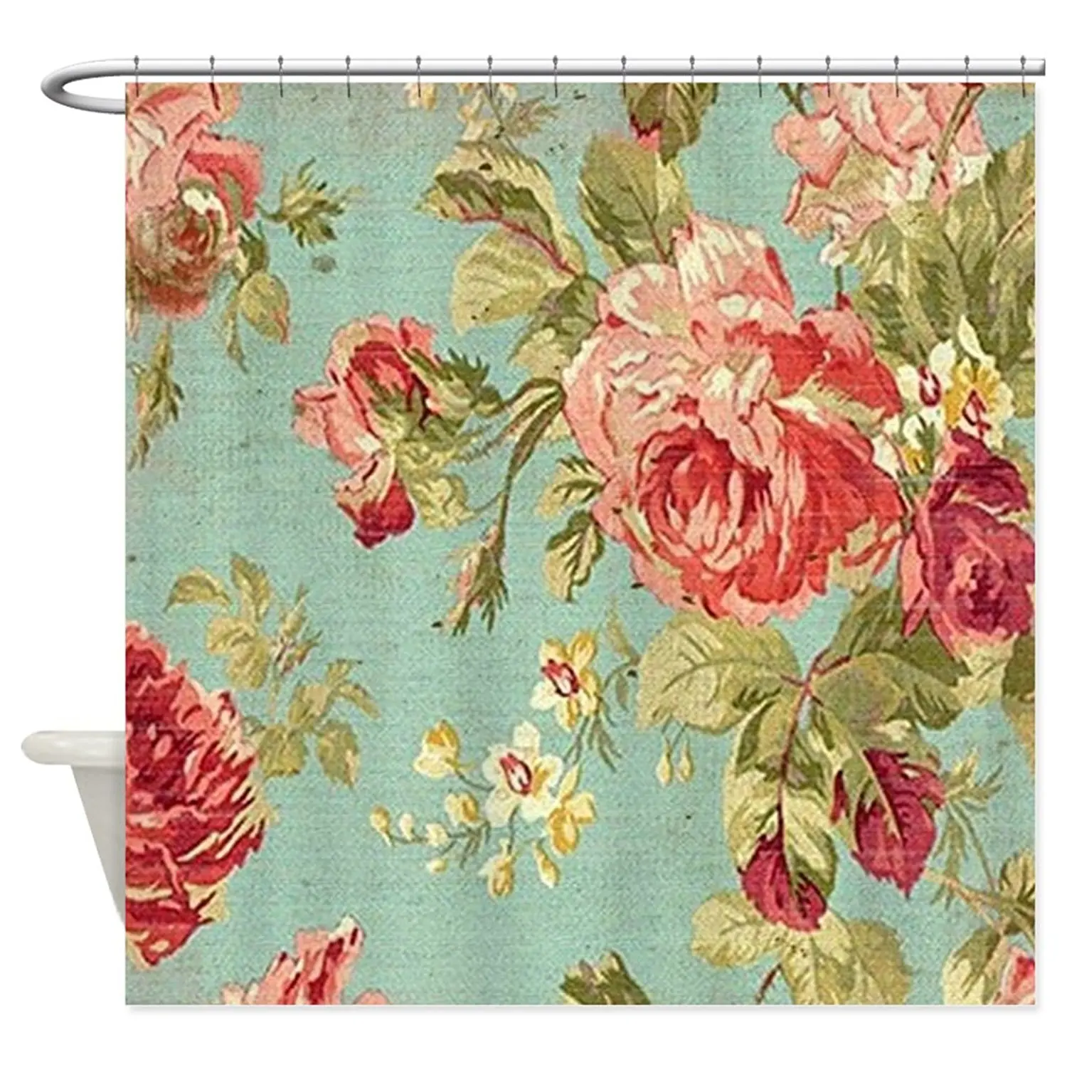 Beautiful Vintage Rose Floral Polyester Waterproof Shower Curtain