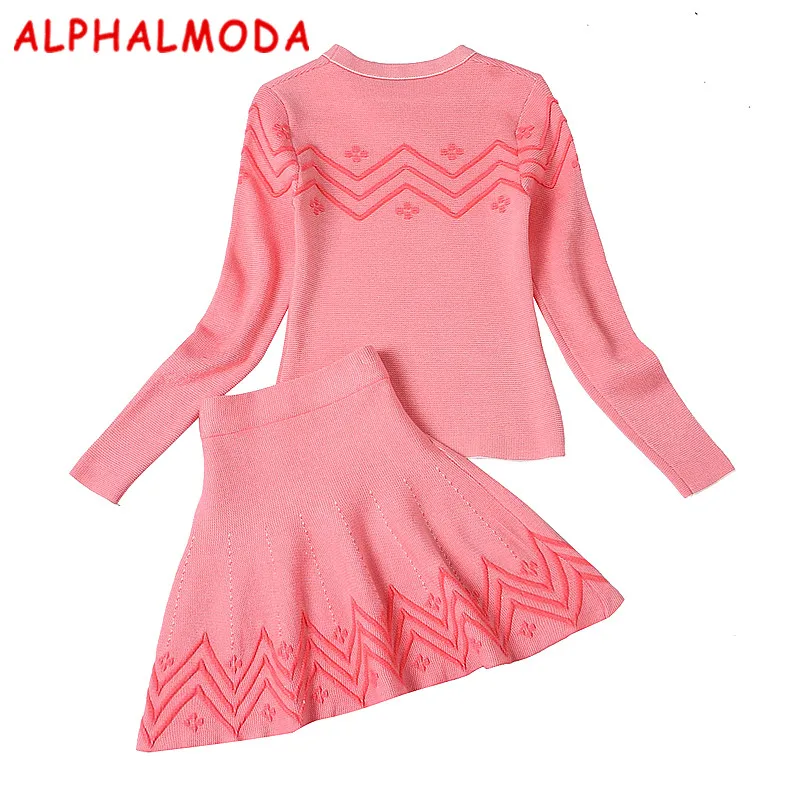 Женский вязаный комплект одежды ALPHALMODA пуловер с 3D вышивкой геометрическим