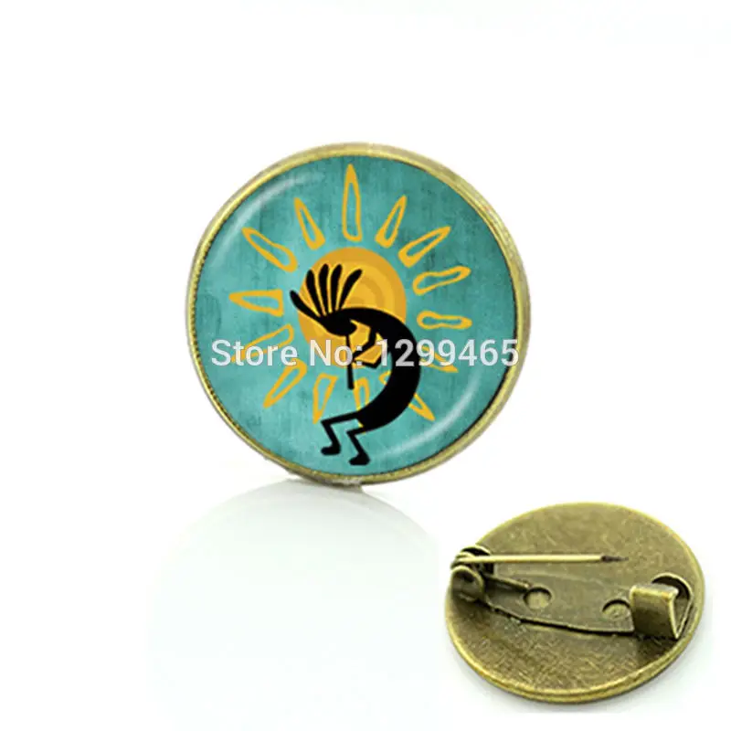 

Brooches Broche Southwest Jewelry, Kokopelli Sun Dance Brooch Cock Fertility Diety Short Vintage Art Picture Glass Pin C 482