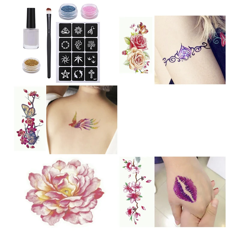 1-Set-Glitter-Tattoo-Kits-Powder-Temporary-Tattoo-Body-Painting-Kit-Brushes-Glue-Stencils-2U929 (8)