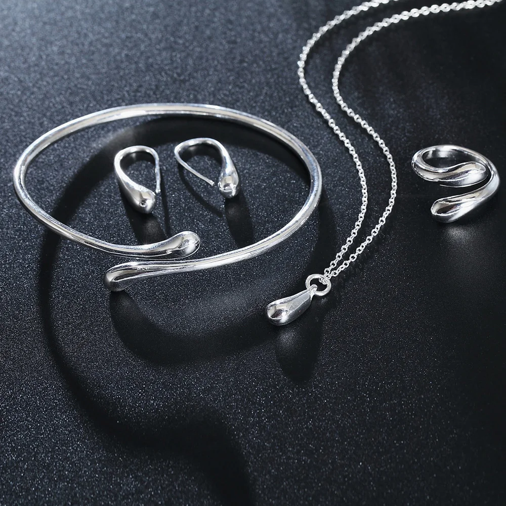 

Hot silver plated Gold color jewelry set fashion temperament classic water drops pendant necklace bracelet rings earrings S222