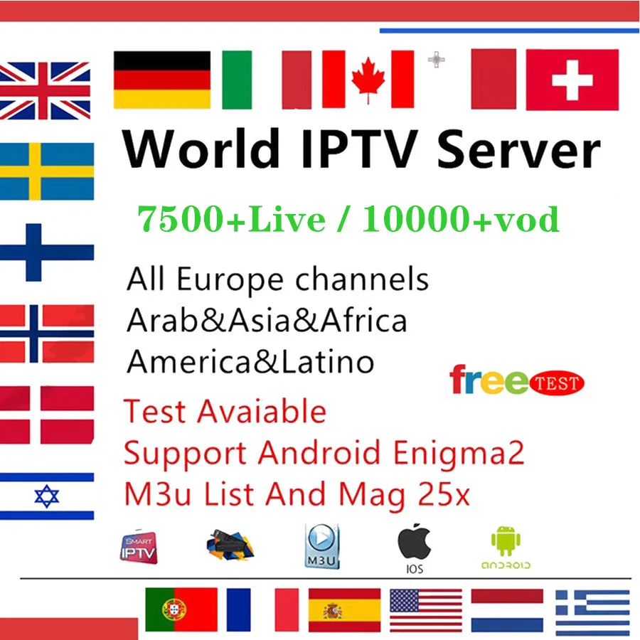 IP ТВ каналы 7000 + World IP ТВ подписка Польша Швейцария Испания Великобритания Европейский Американский ex-yu для Android Smart tv Box mag box