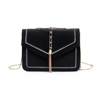 

New British PU Suede Handbags Simple Small Square bag Women's Designer Flannel Hairy leather Rivet Tassel Chain Shoulder bags