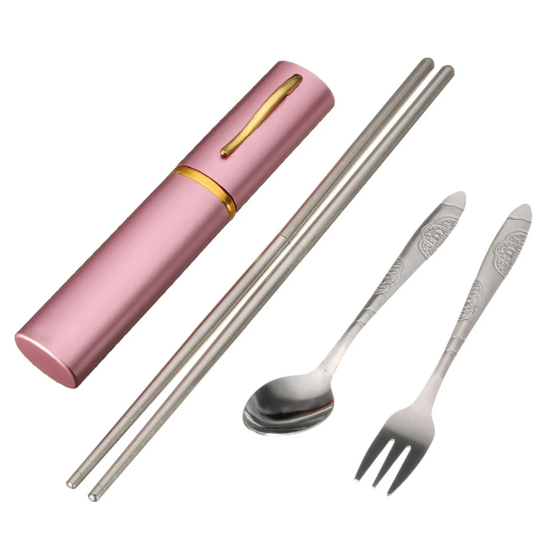 New Travel 3 in 1 Cutlery Set Fork Travel Folded Chopsticks Stainless