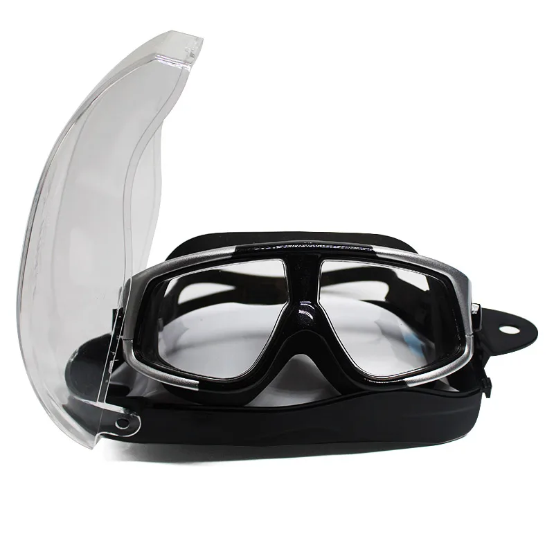Профессиональные удобные силиконовые Плавание очки в большой оправе Водонепроницаемый Анти-туман УФ для Для мужчин Для женщин очки для плавания Очки - Цвет: Silver Bk with case