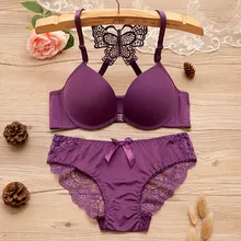 Sexy Women Bra Suit Butterflies Lace Bra&Briefs Set Push Up Front Closure Bow Bra Panty Set Underwear Women Lingerie Set