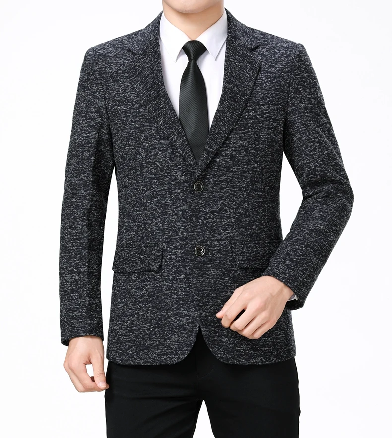 WAEOLSA Elegant Men Blazers Slim Fit Suit Coats Plain Color Costume Black Gray Soild Blazer Hombre Blends Suit Jackets Male