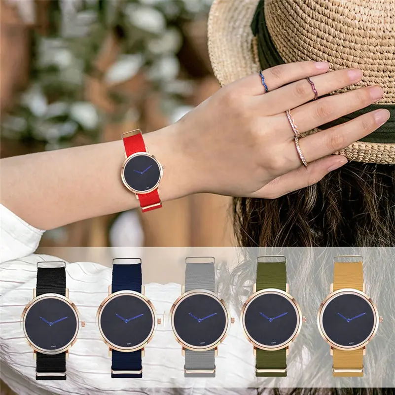 

Fashion Women Men Watch Minimalism Simple Black Casual Clock Nylon Cloth Band Analog Quartz Round Wrist Watch Gift For Lover #c