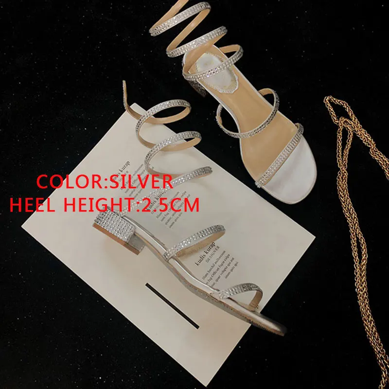 GENSHUO женские сандалии, каблкуки обувь с открытым носком квадратный каблук Босоножки модные Summer Sandalias Mujer сандалии для девочек свободного покроя - Цвет: 2.5cm heel Silver